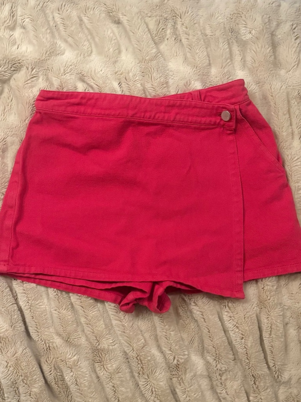 Hot Pink Denim Asymmetric Wrap Skort Mini Skirt Shorts Size small